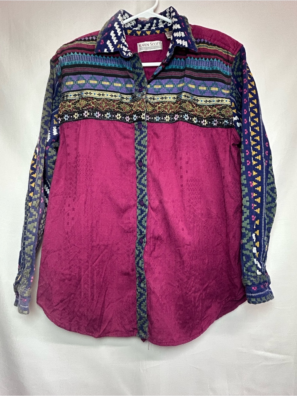 Karen Scott Vintage 1990’s Magenta Button-Front Southwestern Tapestry Blouse